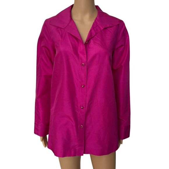 Talbots Tops - Talbots 100% Silk Fuchsia Pink Long Sleeve Button Up Blouse Collared Size 8